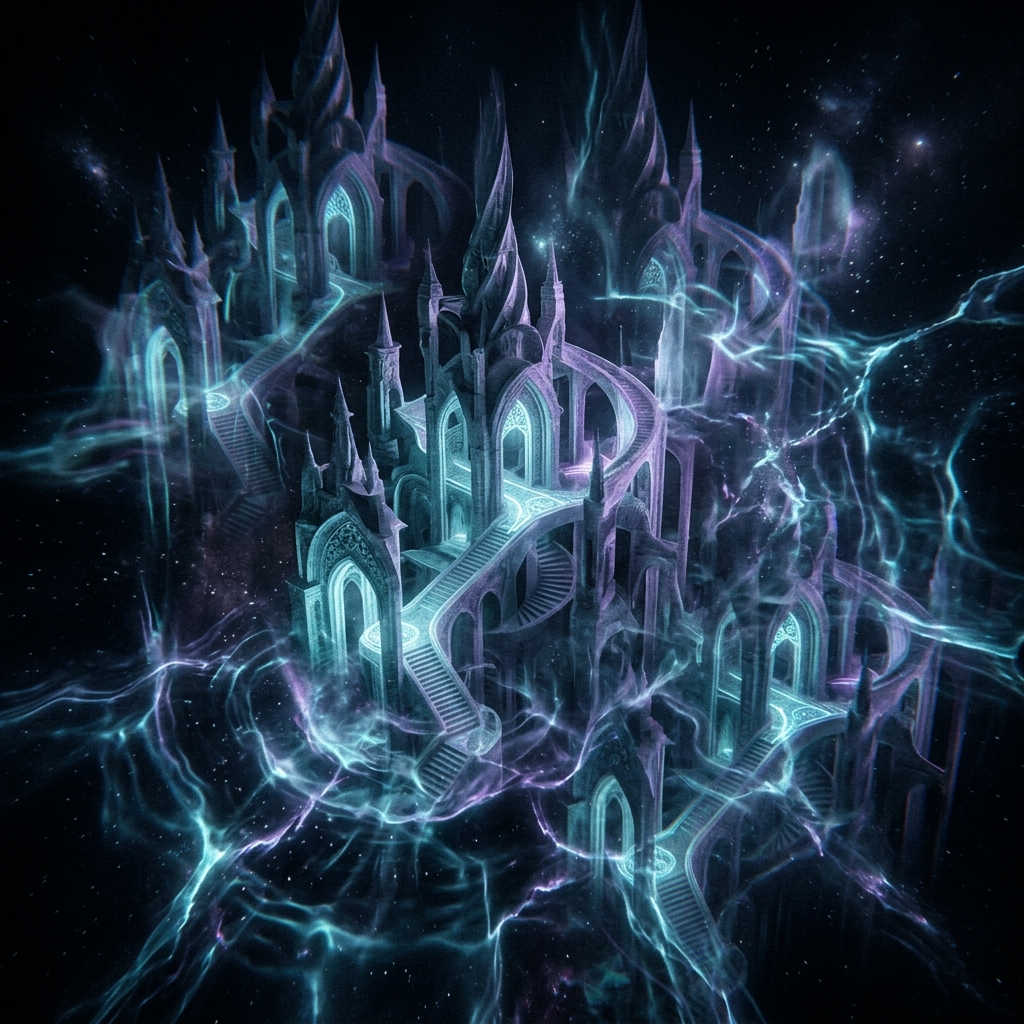 Temporal Echoes - Time-distorted landscape with spectral layers